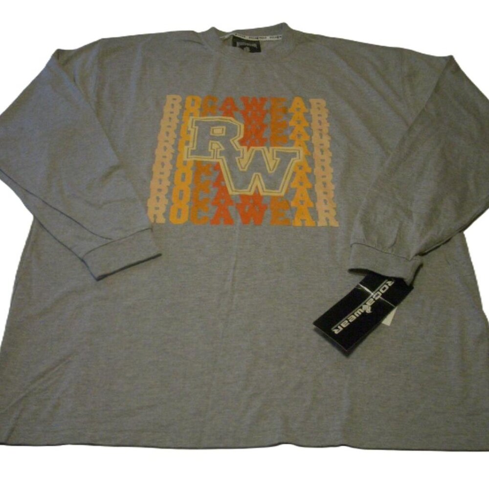 Vintage Rocawear Unisex Gray Graphic Long Sleeve Cotton T-Shirt - Size L - NWT